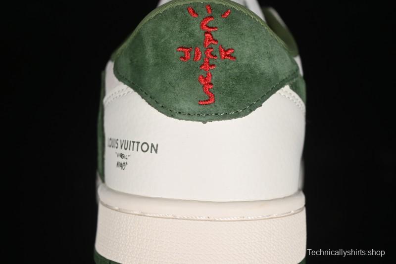 Nike Travis Scott x Fragment Design x Air Jordan 1 Low OG SP AJ1 LV Collaboration - Grey Green Pigskin Low Top Casual Sneakers - XZ1268-005