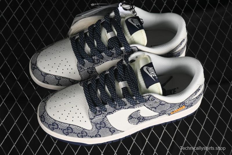 Nike SB Dunk Low Gucci Collaboration - Dark Blue Anniversary High-End Custom Low-Top Casual Skate Shoes - BB9676-313