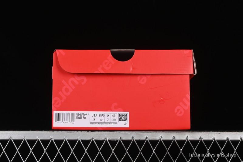 Nike Travis Scott x Fragment Design x Air Jordan 1 Low OG SP AJ1 Supreme Collaboration - Green Canvas Swoosh Low-Top Casual Sneakers - JH6088-706