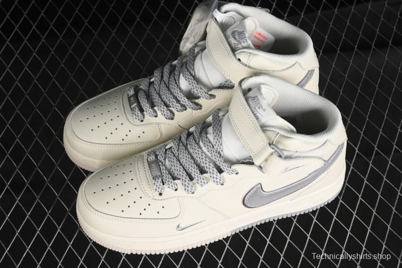 Nike Air Force 1 '07 Mid Casual Sneakers in Light Grey with 3M Reflective Details and Crystal Outsole - XL0236-232