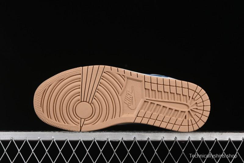 Nike Air Jordan 1 Low Supreme Collaboration - Retro Basketball Shoes in Blue and Gum Sole - SJ9950-022