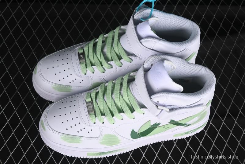 Nike Air Force 1 '07 Mid Hand-Painted White Green with Swoosh Shadow and Strap - CW2289-111