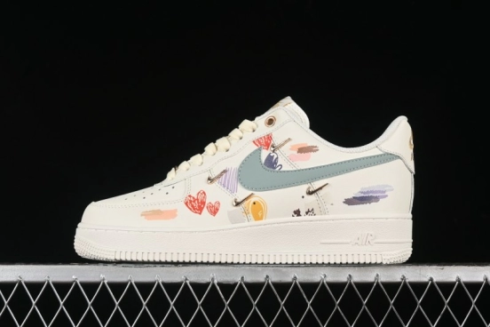 Nike Air Force 1 '07 Low Casual Sneakers with Mint Mambo Anime Theme and Gold Spray - ZH0316-040
