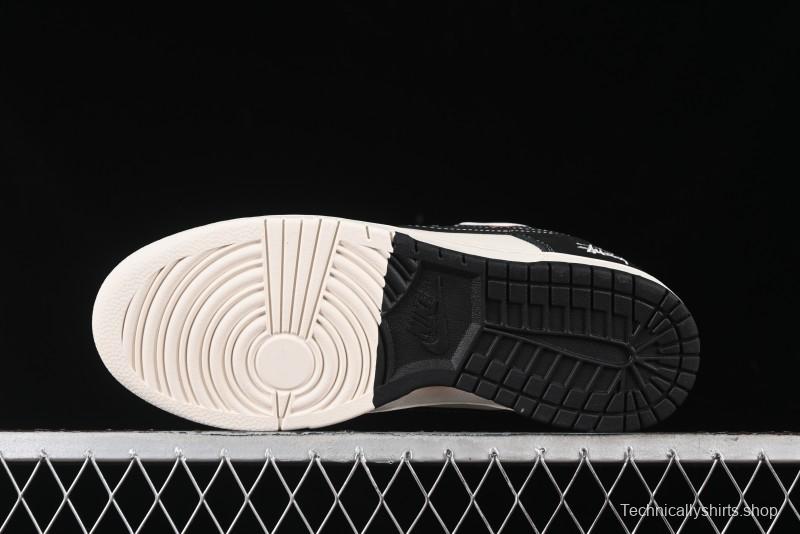 Nike SB Dunk Low Stussy Collaboration - Patchwork Cream Black Swoosh Anniversary Custom Low-Top Casual Skate Shoes - MM1089-023