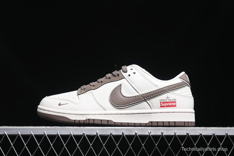 Nike SB Dunk Low Stone Island Supreme Collaboration - Beige Brown Sole Anniversary High-End Custom Low-Top Casual Sneakers - BB9866-008