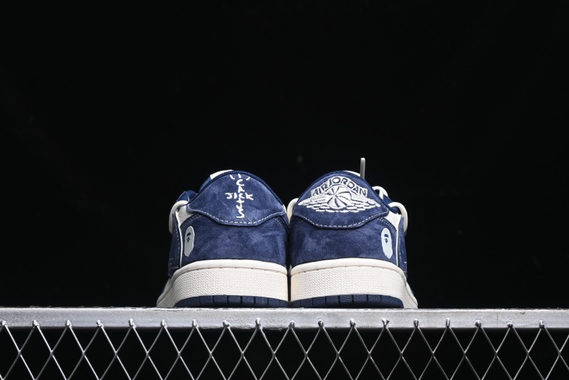 Nike Travis Scott x Fragment Design x Air Jordan 1 Low OG SP AJ1 Bape Collaboration - Klein Blue Lace-Up Low-Top Casual Sneakers - XS3186-201
