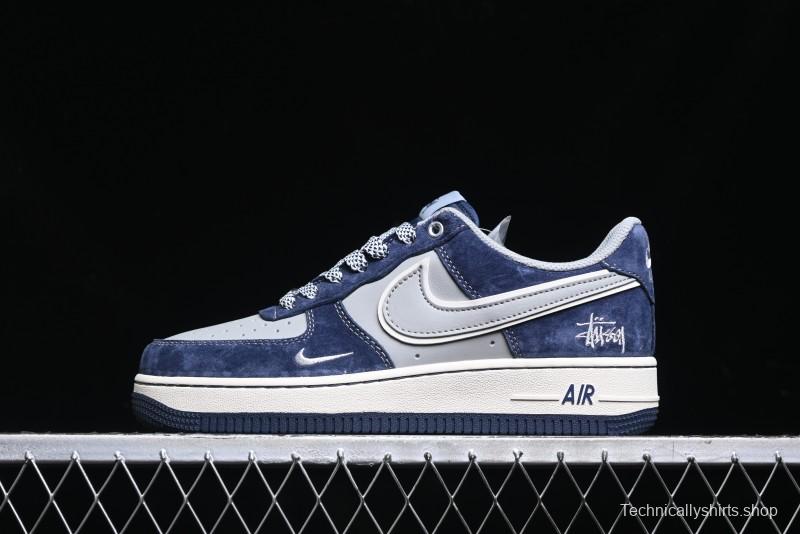 Nike Air Force 1 '07 Low Stussy Collaboration - Grey Blue Suede Low-Top Casual Sneakers - SJ6698-007