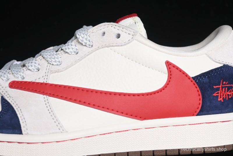 Nike Travis Scott x Fragment Design x Air Jordan 1 Low OG SP AJ1 Retro Sneakers with Reverse Swoosh - SJ2068-135