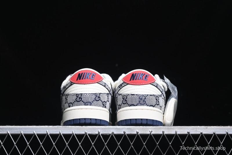 Nike SB Dunk Low Gucci Collaboration - Beige Black Jacquard Swoosh Anniversary High-End Custom Low-Top Casual Sneakers - YX5066-216