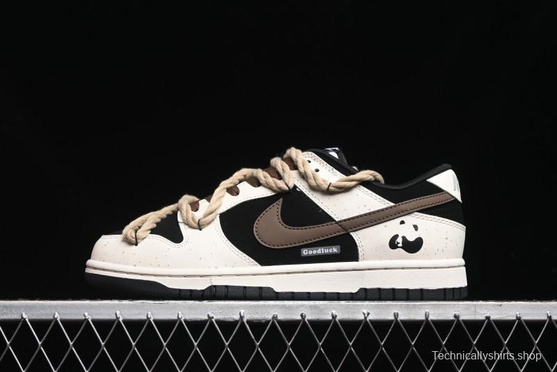 Nike Dunk Low Retro Casual Sneakers with Little Panda and Dopamine Mocha Design - DD1391-100