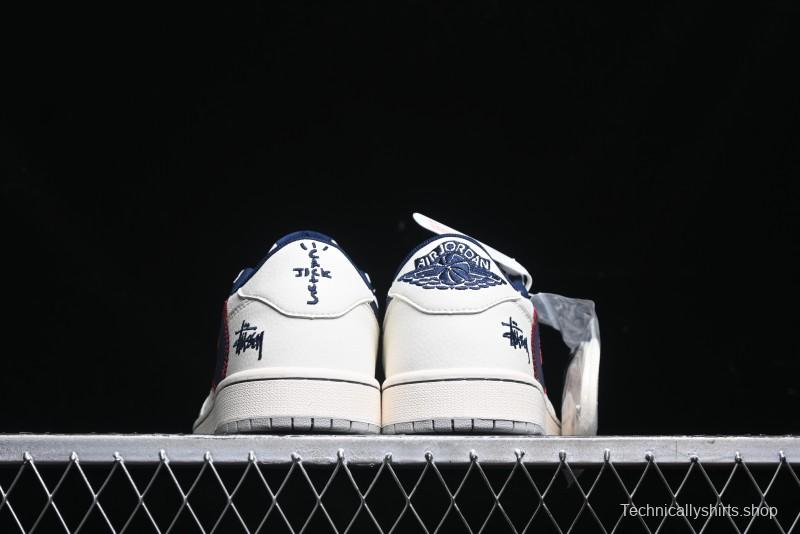 Nike Travis Scott x Fragment Design x Air Jordan 1 Low OG SP AJ1 Sneakers with Reverse Swoosh - SJ2068-134