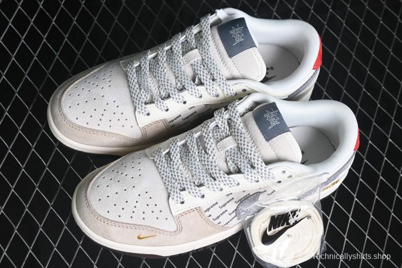 Nike SB Dunk Low Stussy Collaboration - Beige Grey Gold Embroidery Anniversary High-End Custom Low-Top Casual Skate Shoes - XS1086-001