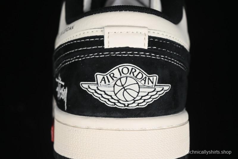 Nike Air Jordan 1 Low AJ1 Stussy Collaboration - Black White Red Label Retro Basketball Shoes - SJ9950-033