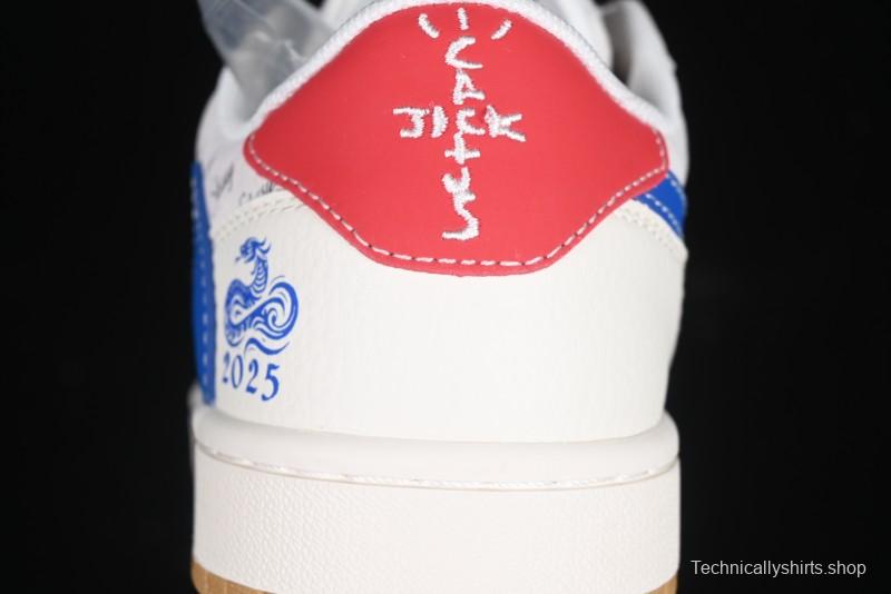 Nike Travis Scott x Fragment Design x Air Jordan 1 Low OG SP AJ1 Snake Year Limited Blue Swoosh Gum Sole Low-top Casual Sneakers - XS3086-011