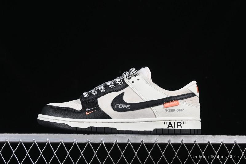 Nike SB Dunk Low OFF-WHITE Collaboration Black Grey Woven Label Anniversary High-End Custom Low-Top Casual Skate Shoes - DJ2024-113