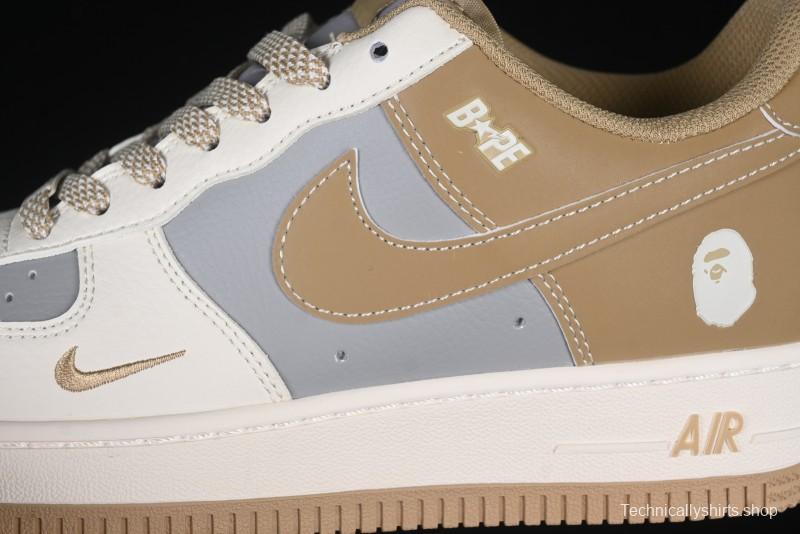 Nike Air Force 1 '07 Low Bape Collaboration Khaki Beige Grey Low-Top Casual Sneakers - BB6566-208