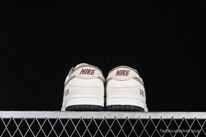 Nike SB Dunk Low Dior Collaboration Cream Coffee Floral Swoosh Anniversary Custom Low-Top Casual Sneakers - DJ2024-097