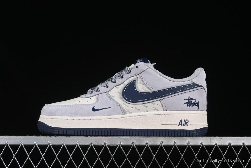 Nike Air Force 1 '07 Low Stussy Collaboration Grey Blue Swoosh Casual Sneakers - XZ3318-088