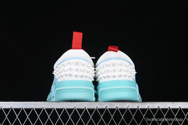 Christian Louboutin Funnyto Flat Comfortable Fashion Low-Top Sneakers with Raw Ice Blue Sole - X.D4
