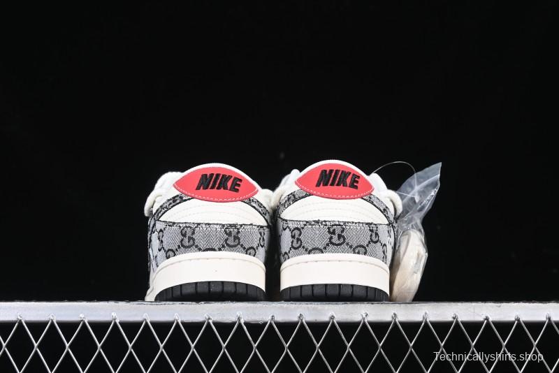 Nike SB Dunk Low Gucci Collaboration Grey Jacquard Swoosh Anniversary High-End Custom Low-Top Casual Skate Shoes - YX5066-215