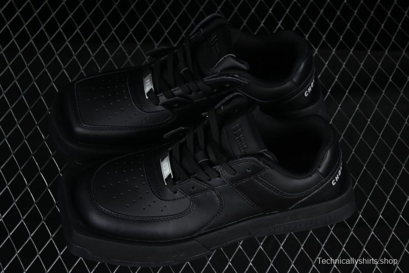 Choco Concert Leather Round Square Asymmetric Fashion Sneakers Black - AJE5