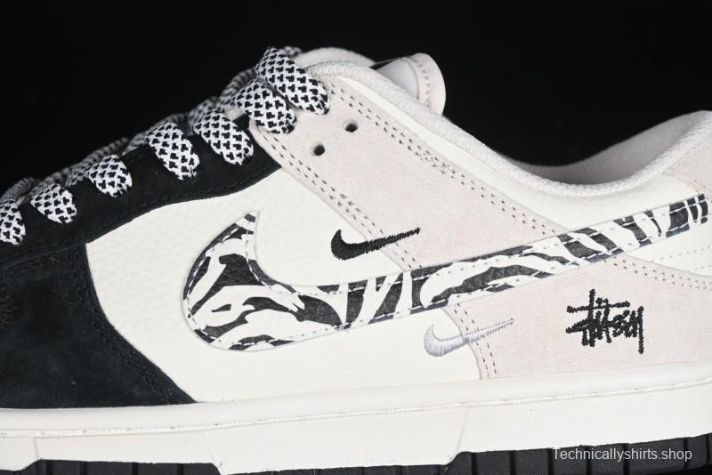 Nike SB Dunk Low Stussy Collaboration Zebra Black White Swoosh Anniversary Custom Low-Top Casual Skate Shoes - DJ2024-060