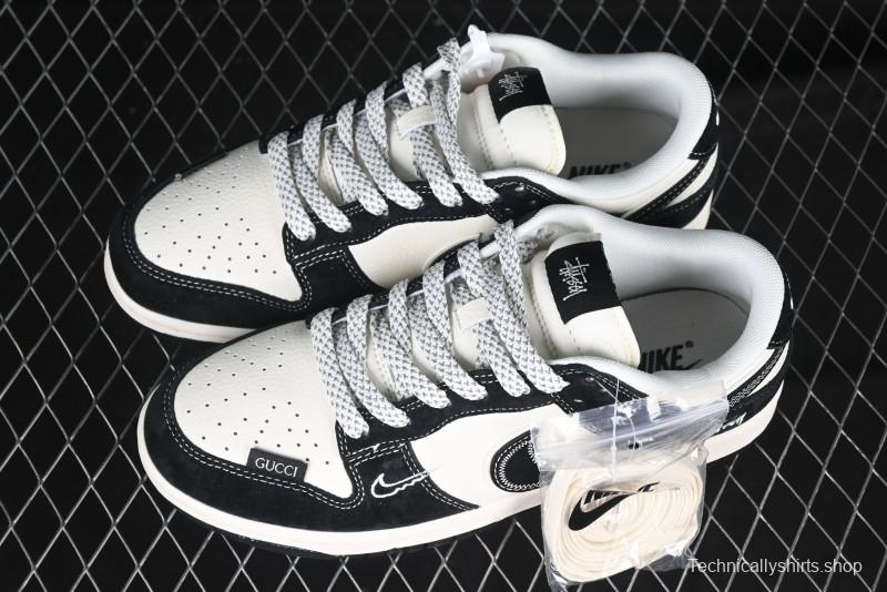 Nike SB Dunk Low Stussy x Gucci Triple Collaboration - Irregular Black Swoosh Anniversary Custom Low-Top Casual Sneakers - FC1688-196