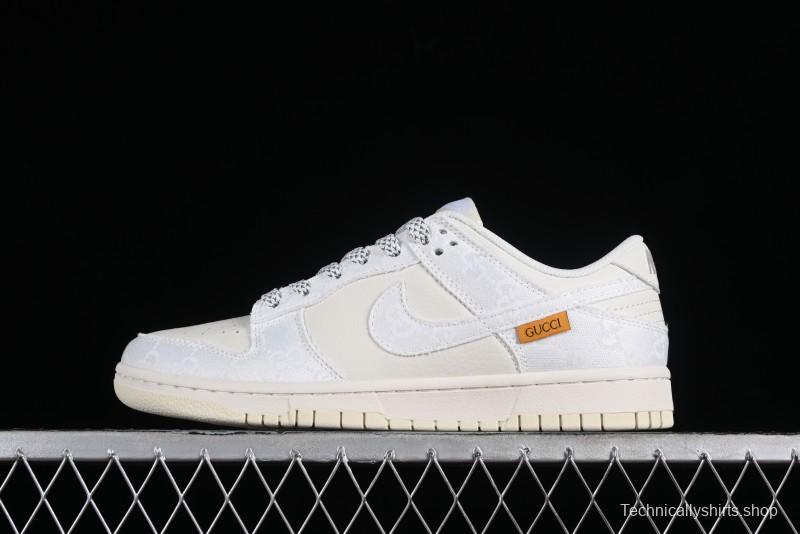 Nike SB Dunk Low Gucci Collaboration - Silver White Pattern Anniversary High-End Custom Low-Top Casual Sneakers BB9676-312