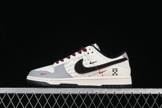 Nike SB Dunk Low Off-White Collaboration Double Swoosh Beige Grey Anniversary High-End Custom Low-Top Casual Skate Shoes - XS6089-507
