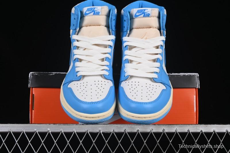 Nike Air Jordan 1 High OG "UNC Reimagined" Retro Basketball Shoes with Cracked Leather and Vintage Midsole - DZ5485-402