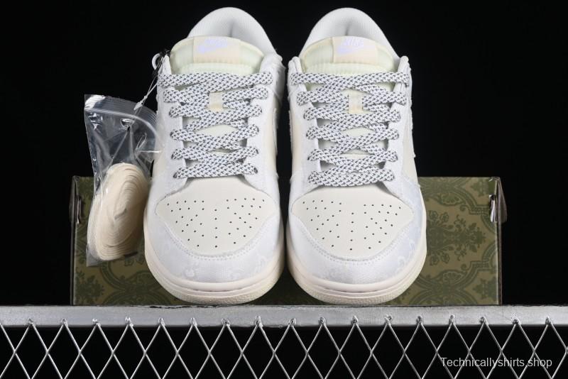Nike SB Dunk Low Gucci Collaboration - Silver White Pattern Anniversary High-End Custom Low-Top Casual Sneakers BB9676-312