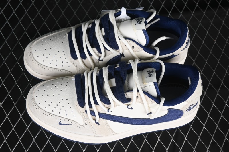 Nike Travis Scott x Fragment Design x Air Jordan 1 Low OG SP AJ1 Retro Sneakers with Reverse Swoosh and Cactus Jack Branding - DM9288-003