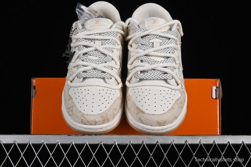 Nike SB Dunk Low LV Collaboration - Yellow Denim Print Anniversary High-End Custom Low-Top Casual Sneakers - SJ2068-247