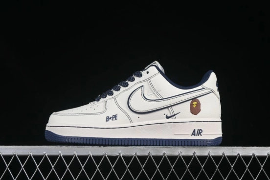 Nike Air Force 1 '07 Low Bape Collaboration Off-White Navy Blue Casual Sneakers - HH7518-066
