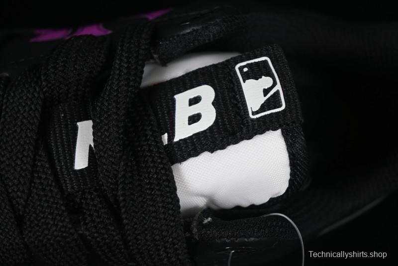 NY Yankees Black Leather Sneakers with Bold Pink Logo