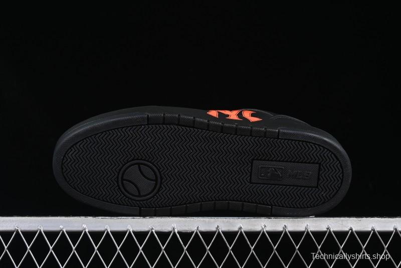 NY Yankees Black Leather Sneakers – Bold Orange Logo Edition