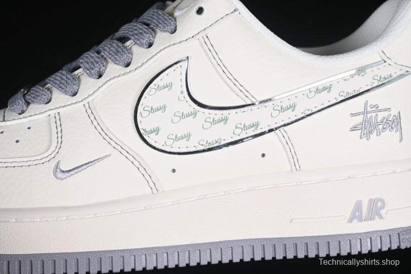 Nike Air Force 1 '07 Low Stussy Collaboration Grey Swoosh Casual Sneakers - HH7518-041