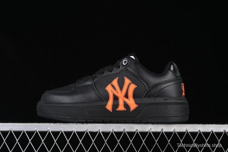 NY Yankees Black Leather Sneakers with Bold Orange Logo