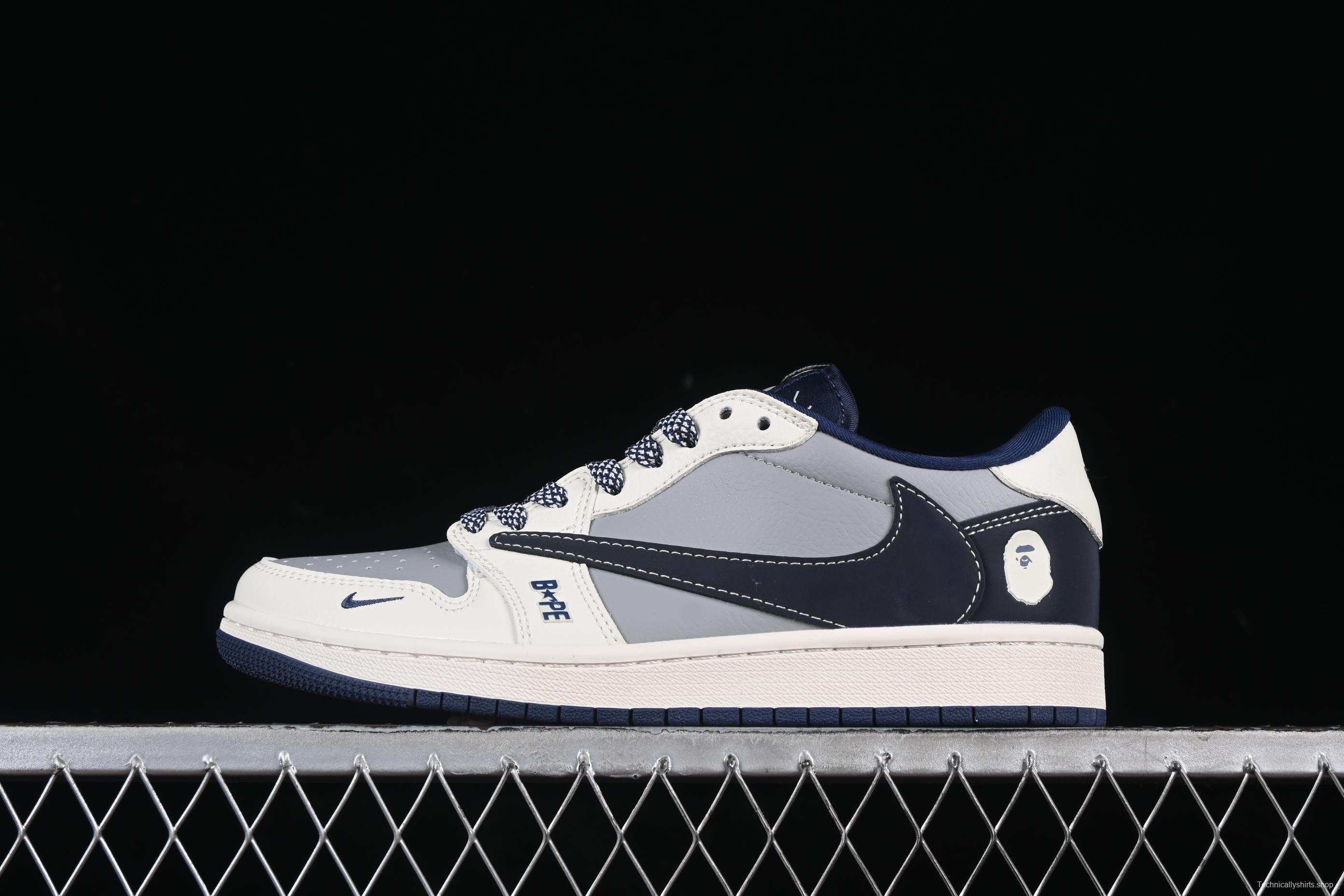 Nike Travis Scott x Fragment Design x Air Jordan 1 Low OG SP Casual Sneakers with Grey Red Swoosh - BB6511-622