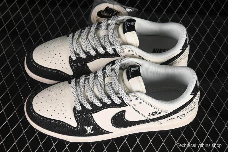 Nike SB Dunk Low LV Series Denim Black Swoosh Anniversary Custom Low-Top Casual Skate Shoes - FC1688-223