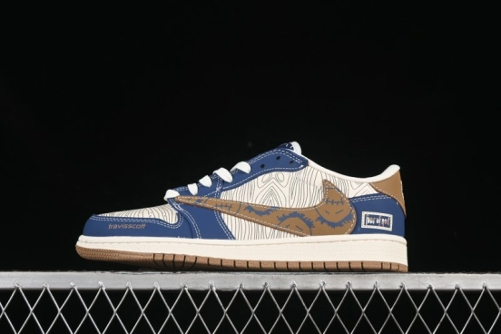 Nike Travis Scott x Fragment Design x Air Jordan 1 Low OG SP AJ1 FOG Collaboration Wave Ghost Face Low-Top Casual Sneakers - XS2024-007