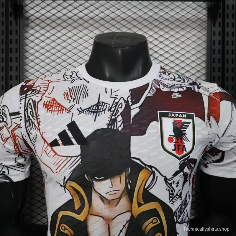 Player Version 2025 Japan White with One Piece Roronoa Zoro Character Jersey