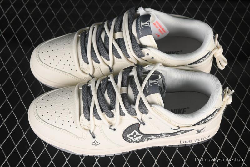 Nike SB Dunk Low LV Series Strap Graffiti Grey Check Anniversary Customized Low-Top Casual Skate Shoes - DM6868-082