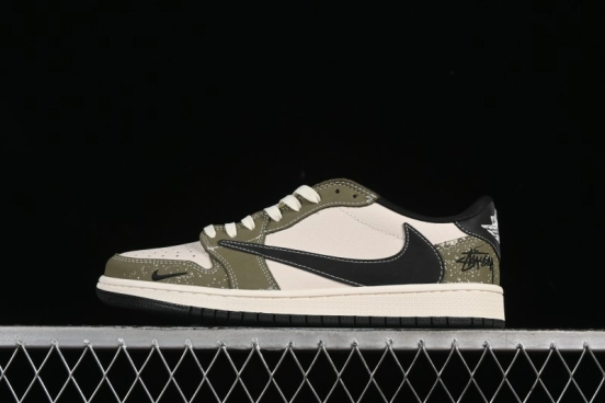 Nike Travis Scott x Fragment Design x Air Jordan 1 Low OG SP AJ1 Retro Sneakers in Dark Olive - LD2025-018