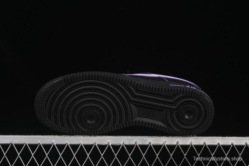 Nike Air Force 1'07 Low Casual Sneakers in Black with Purple Swoosh - HQ2037-001