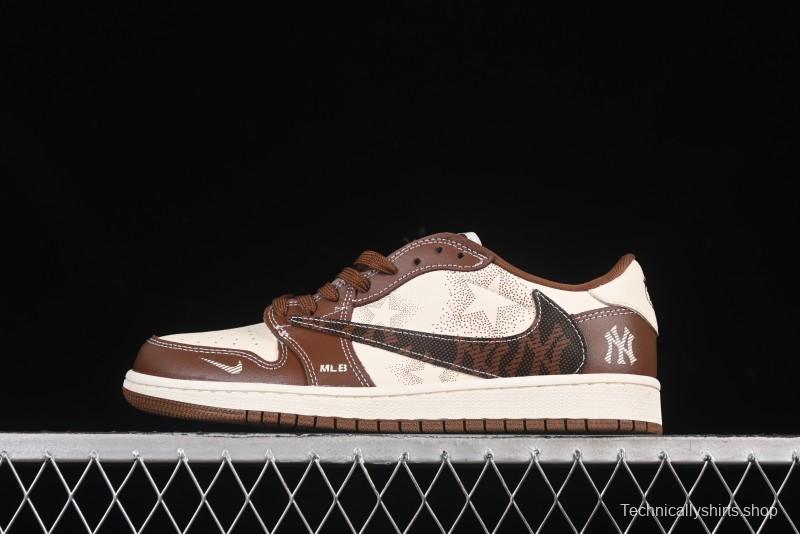Nike Travis Scott x Fragment Design x Air Jordan 1 Low OG SP AJ1 MLB Collaboration Chestnut Low-top Casual Sneakers - XS2024-014