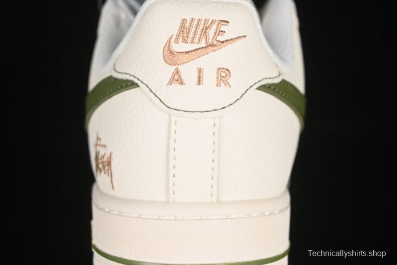 Nike Air Force 1 '07 Low Stussy Collaboration Green Swoosh Gold Embroidery Casual Sneakers - XX3168-151