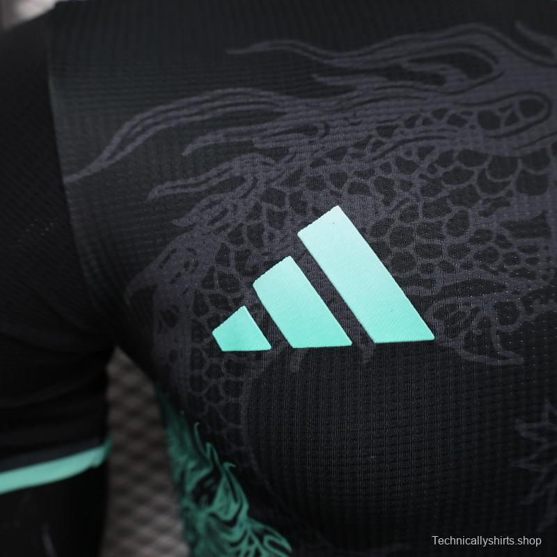 Player Version 2025 Algeria Black with Mint Green Dragon Pattern Jersey