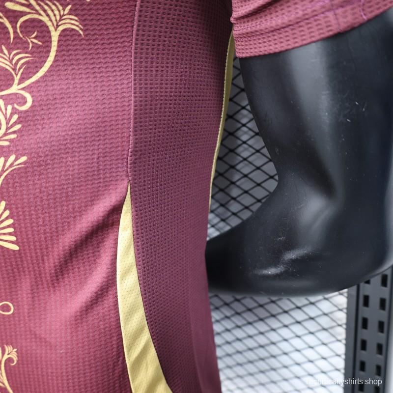 Player Version 2025 Algeria Burgundy with Gold Ornamental Pattern Jersey