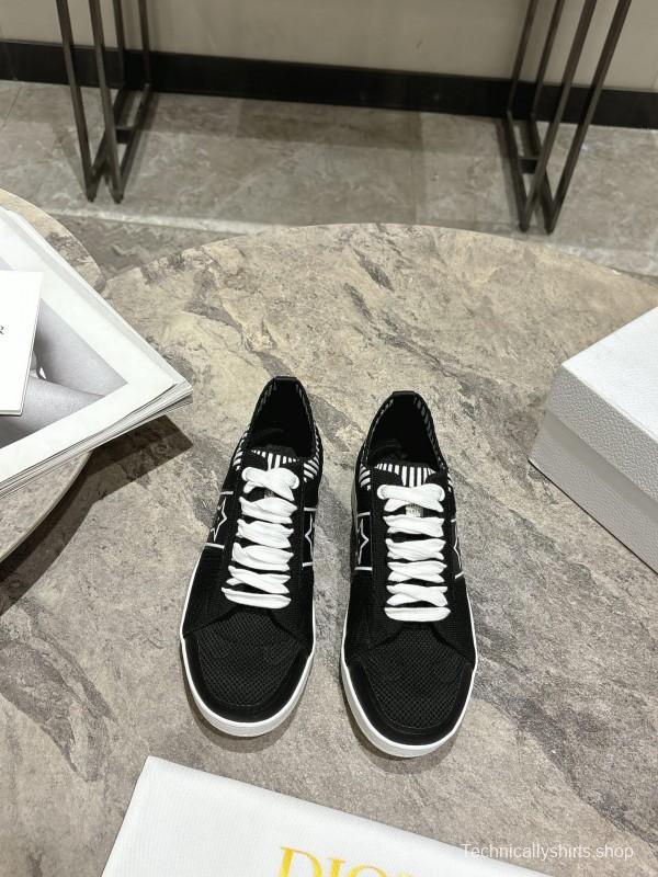 2025 Women Dior Black White Knit Leather Sneakers KFY00330